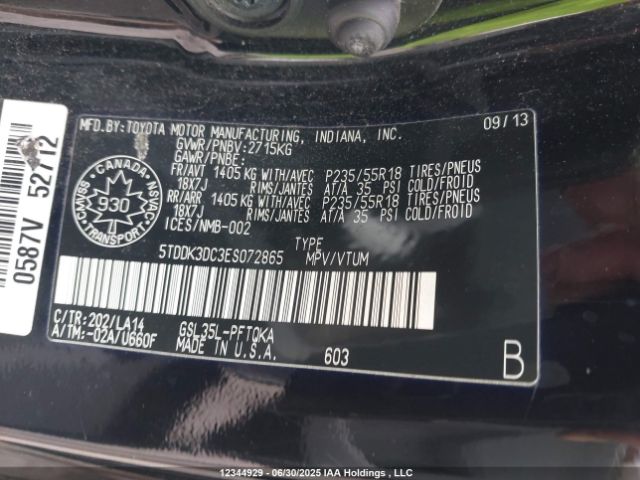5TDDK3DC3ES072865 Toyota 2gr-fks
