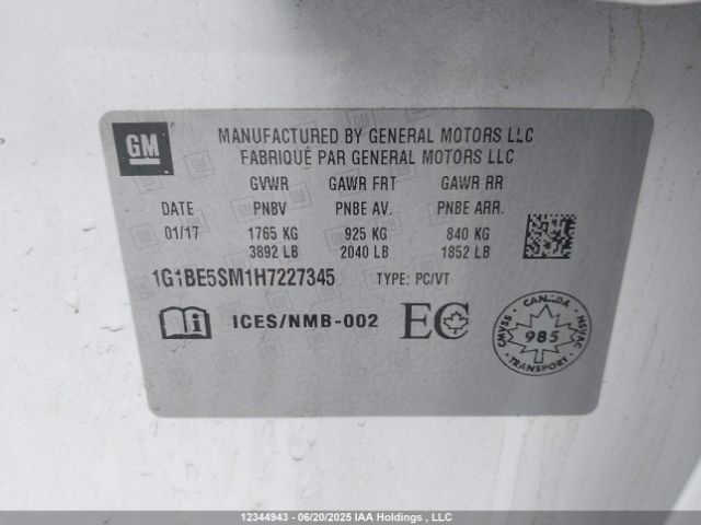 1G1BE5SM1H7227345 Chevrolet le2 -di: direct injection, vvt: variable valve timing, gen, alum