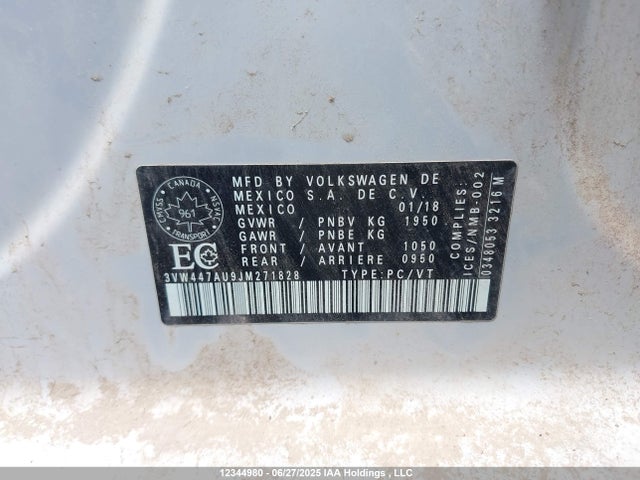 3VW447AU9JM271828 Volkswagen 2018
