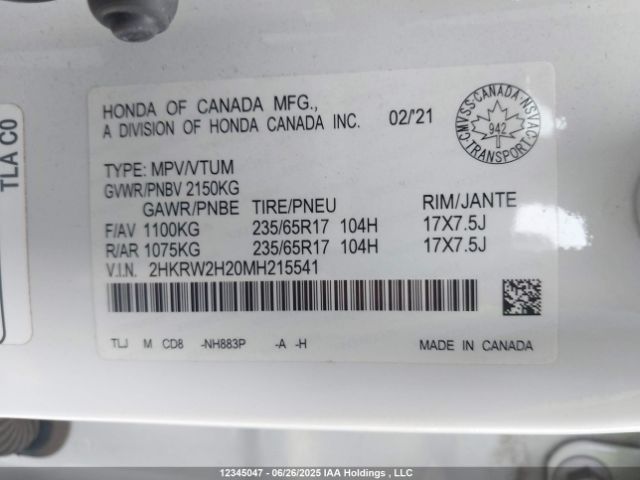 2HKRW2H20MH215541 Honda l15be