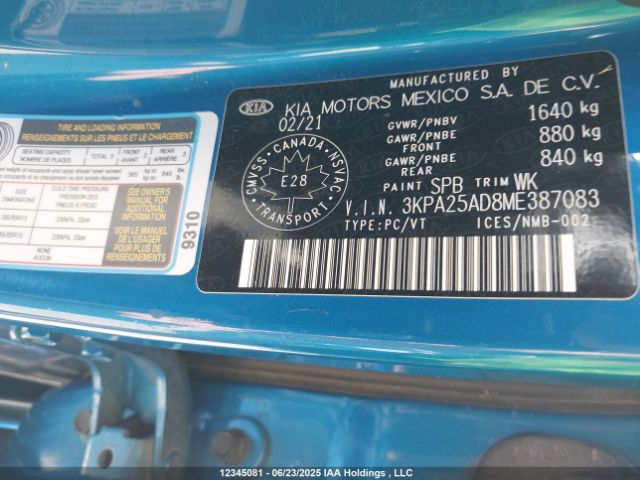 3KPA25AD8ME387083 KIA gamma ii