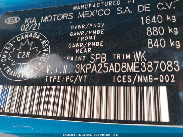 3KPA25AD8ME387083 KIA gamma ii