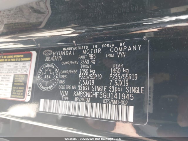 KM8SNDHF3GU141945 Hyundai gdi lambda ii