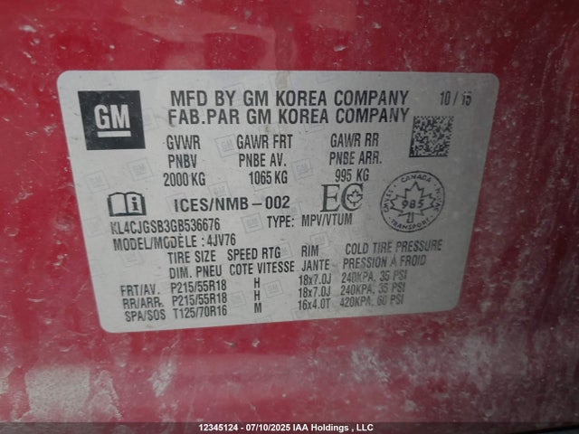 KL4CJGSB3GB536676 Buick luv - vvt, alum gme e85 max