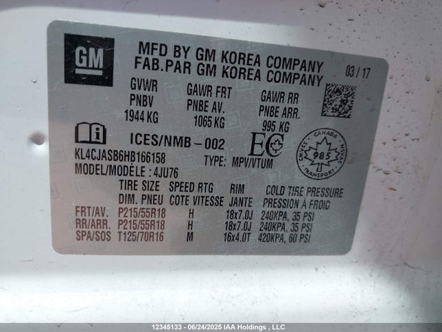 KL4CJASB6HB166158 Buick luv mfi, vvt: variable valve timing, alum, e85 max