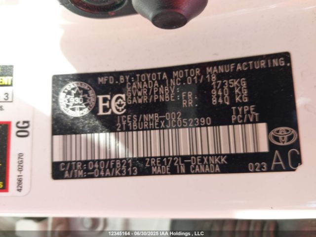 2T1BURHEXJC052390 Toyota 2zr-fe