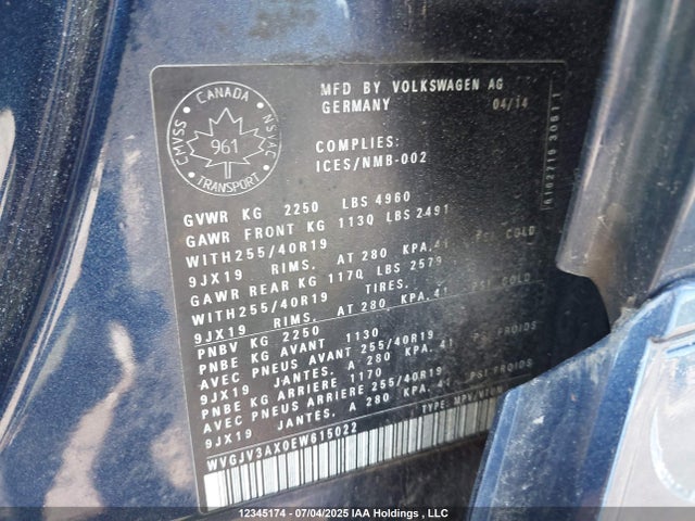WVGJV3AX0EW615022 Volkswagen Tiguan