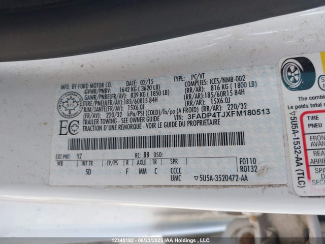 3FADP4TJXFM180513 Ford Fiesta