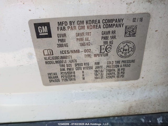 KL4CJGSB2JB660171 Buick luv: mfi, variable valve timing, alum, e85 max