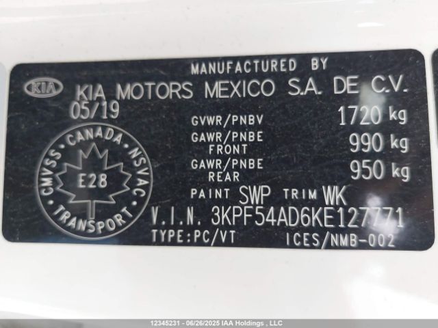 3KPF54AD6KE127771 KIA mpi nu