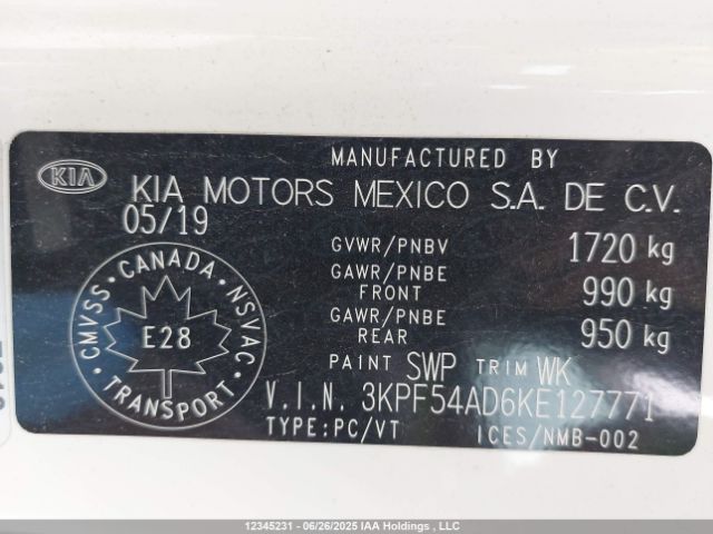 3KPF54AD6KE127771 KIA mpi nu