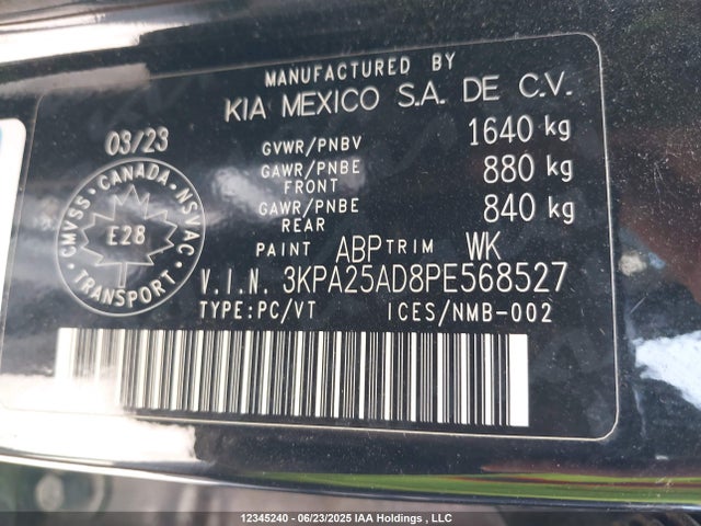 3KPA25AD8PE568527 KIA mpi gamma ii