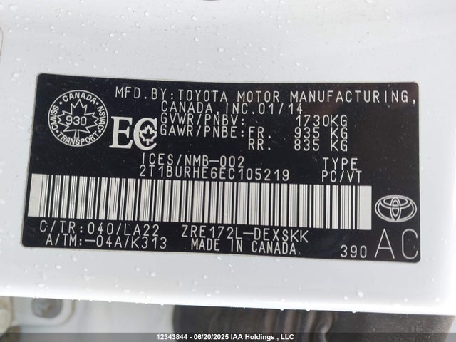 Toyota 2zr-fe 2014 2T1BURHE6EC105219 Image 9