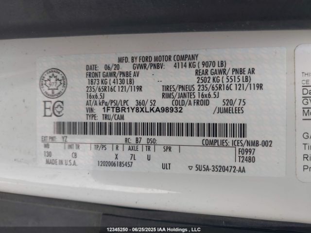 1FTBR1Y8XLKA98932 Ford 3.5l v6 cyclone