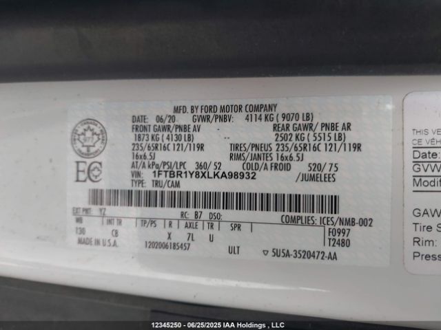 1FTBR1Y8XLKA98932 Ford 3.5l v6 cyclone
