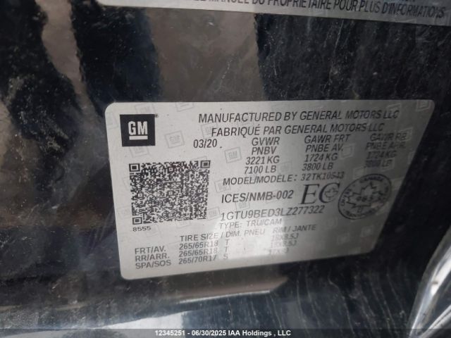 1GTU9BED3LZ277322 GMC l84 - di, dfm, alum, gen 5, var 2