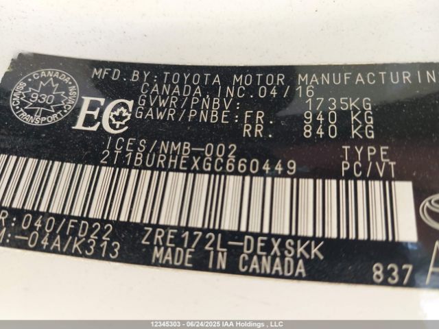 2T1BURHEXGC660449 Toyota 2zr-fe