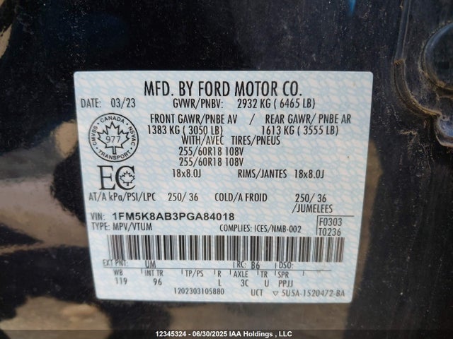 1FM5K8AB3PGA84018 Ford ti-vct