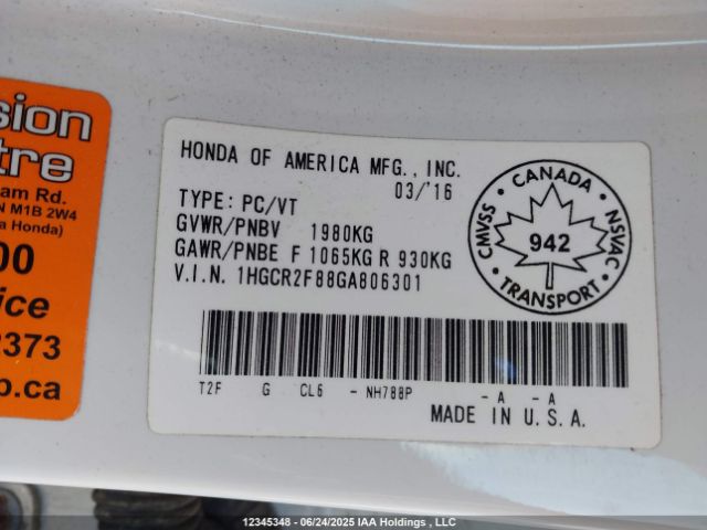 1HGCR2F88GA806301 Honda k24w1