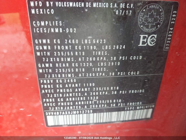 3VV4B7AX9JM012759 Volkswagen Tiguan
