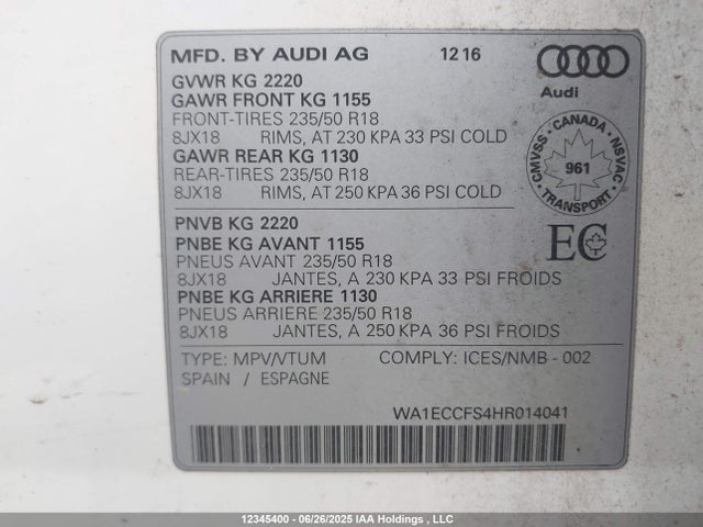 WA1ECCFS4HR014041 Audi 2017