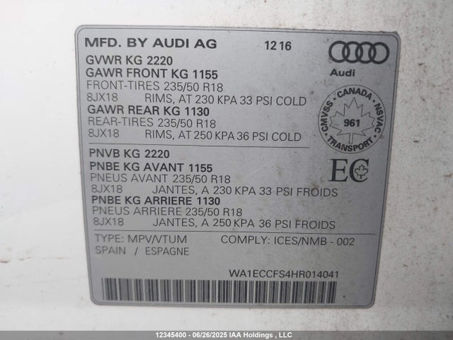 WA1ECCFS4HR014041 Audi 2017