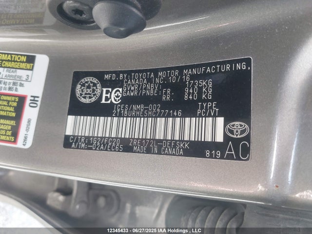 2T1BURHE5HC777146 Toyota 2zr-fe
