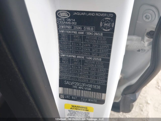 SALVP2BG3FH981838 Land Rover lev3 sulev30