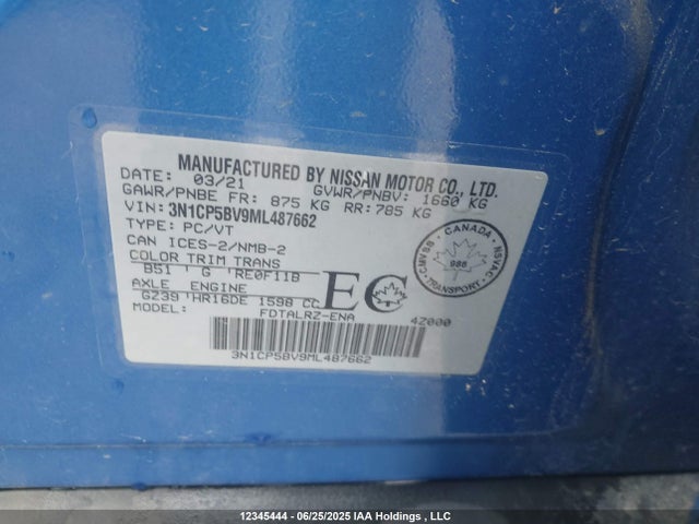 3N1CP5BV9ML487662 Nissan 2021