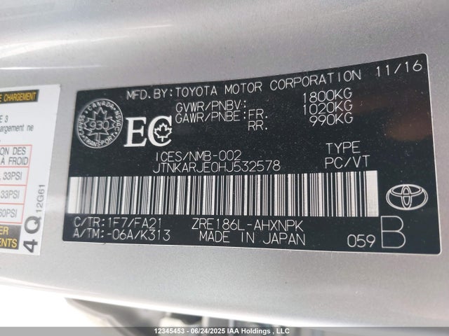 JTNKARJE0HJ532578 Toyota 2zr-fae