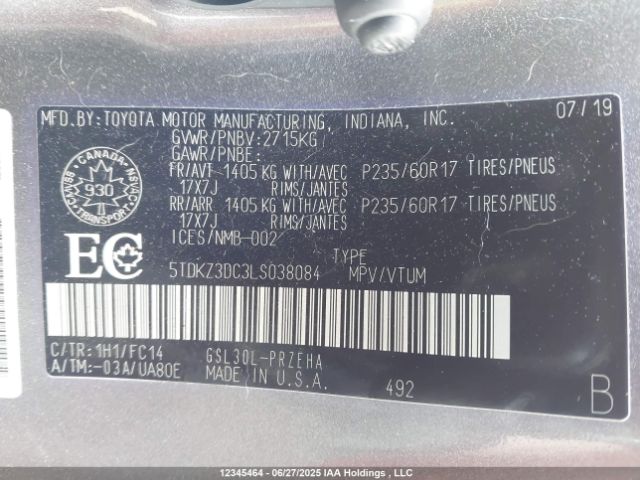 5TDKZ3DC3LS038084 Toyota 2gr-fks