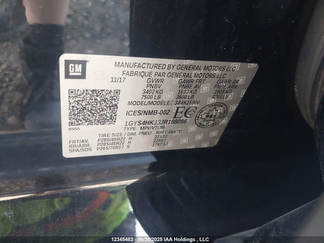 1GYS4HKJ3JR188098 Cadillac l86 -sidi: spark ignition direct injection, vvt: variable valve timing, afm, e85 max, alum
