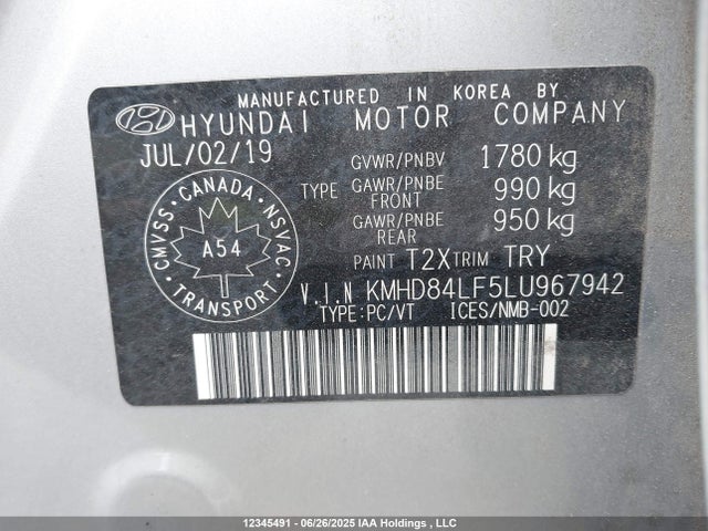 KMHD84LF5LU967942 Hyundai mpi nu