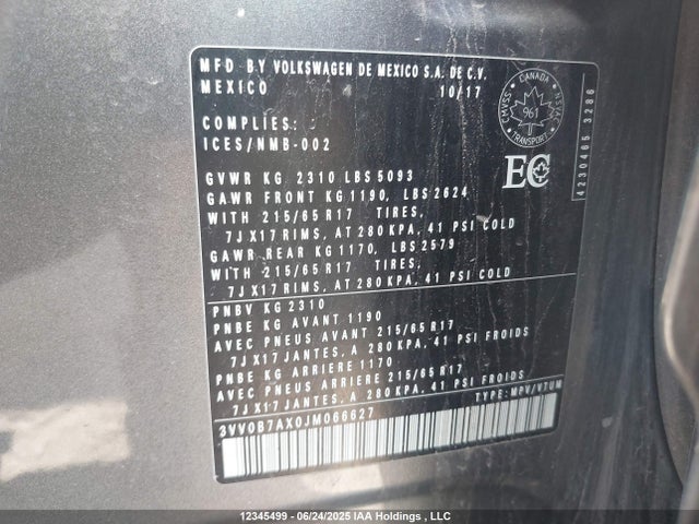 3VV0B7AX0JM066627 Volkswagen 2018