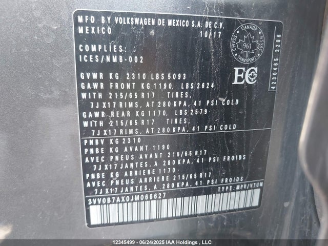 3VV0B7AX0JM066627 Volkswagen 2018