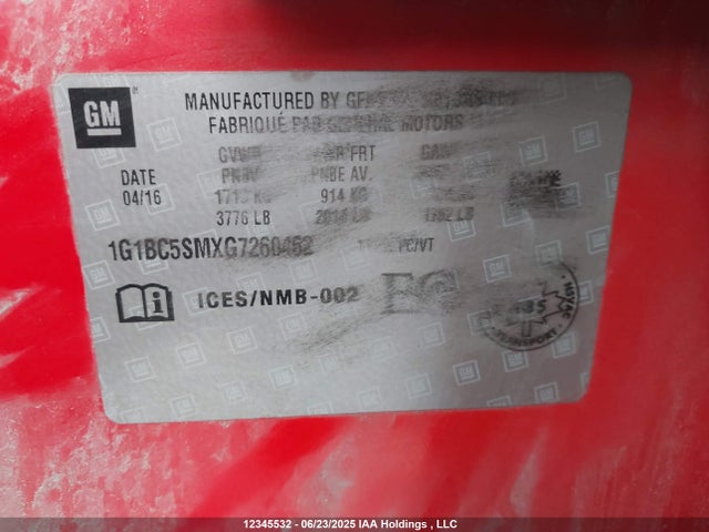 1G1BC5SMXG7260462 Chevrolet le2 - di: direct injection, alum, vvt, gen i, gmna