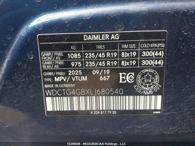 WDCTG4GBXLJ680540 Mercedes-Benz 270