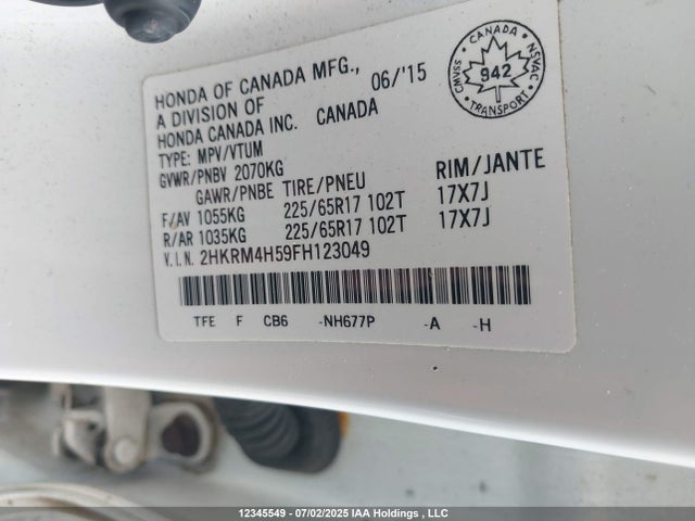 2HKRM4H59FH123049 Honda k24w9
