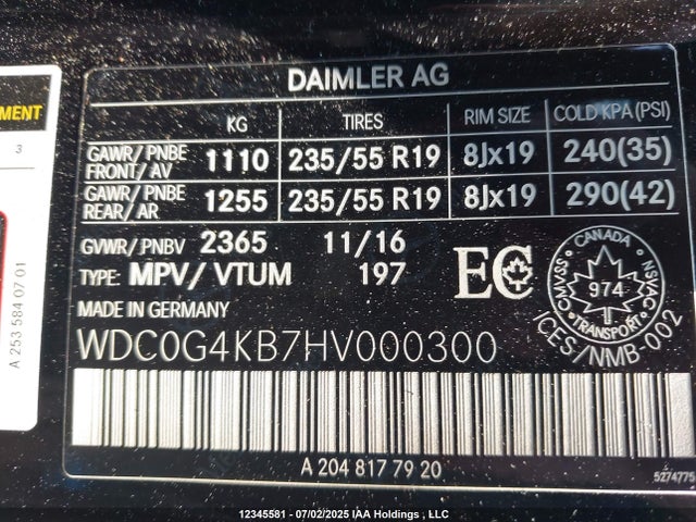 WDC0G4KB7HV000300 Mercedes-Benz m274