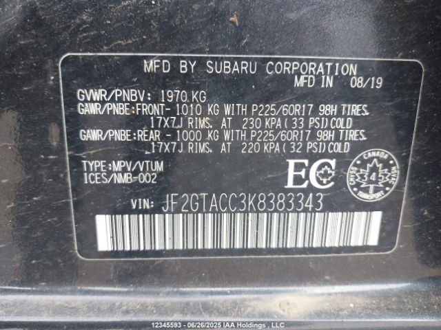 JF2GTACC3K8383343 Subaru naturally aspirated