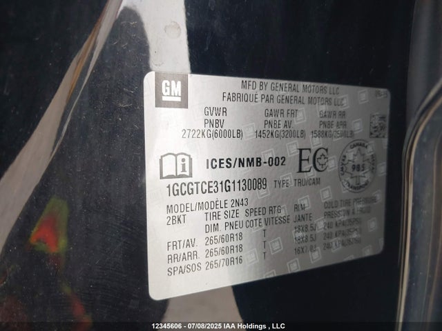 1GCGTCE31G1130089 Chevrolet lfx - sidi, vvt, e85 max, aluminum