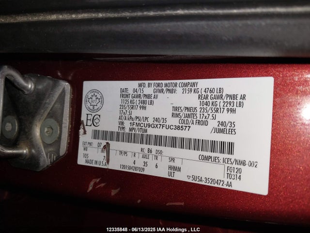 Ford Escape 2015 1FMCU9GX7FUC38577 Image 9