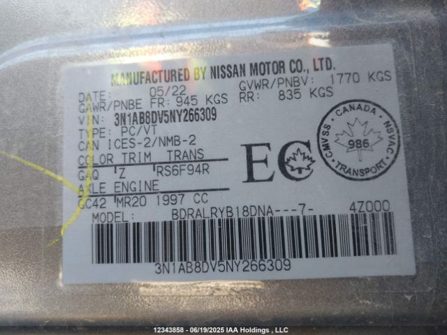 3N1AB8DV5NY266309 Nissan 2022