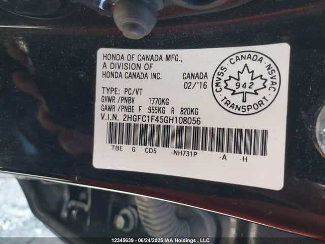 2HGFC1F45GH108056 Honda l15b7