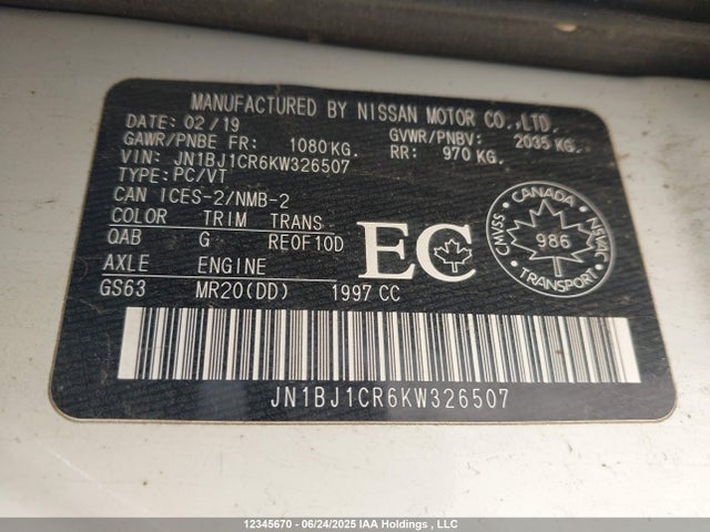 JN1BJ1CR6KW326507 Nissan ROGUE SPORT