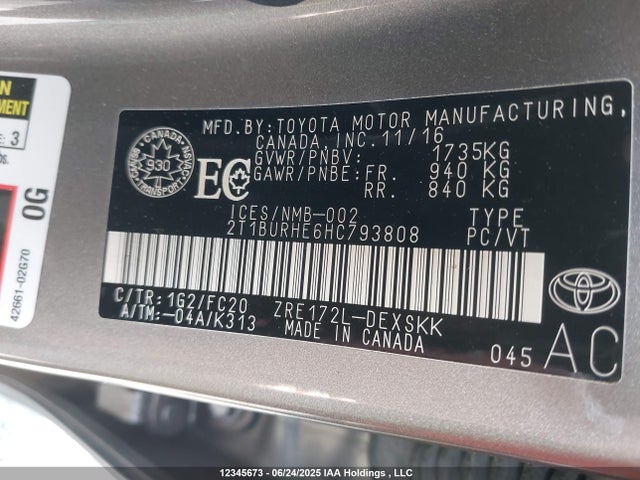 2T1BURHE6HC793808 Toyota 2zr-fe