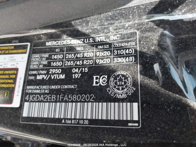 4JGDA2EB1FA580202 Mercedes-Benz 2015