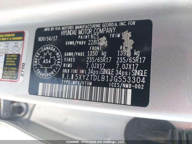 5XYZTDLB1JG553304 Hyundai gdi theta ii