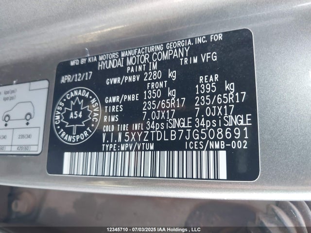 5XYZTDLB7JG508691 Hyundai gdi theta ii