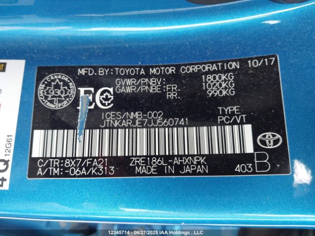 JTNKARJE7JJ560741 Toyota 2zr-fae